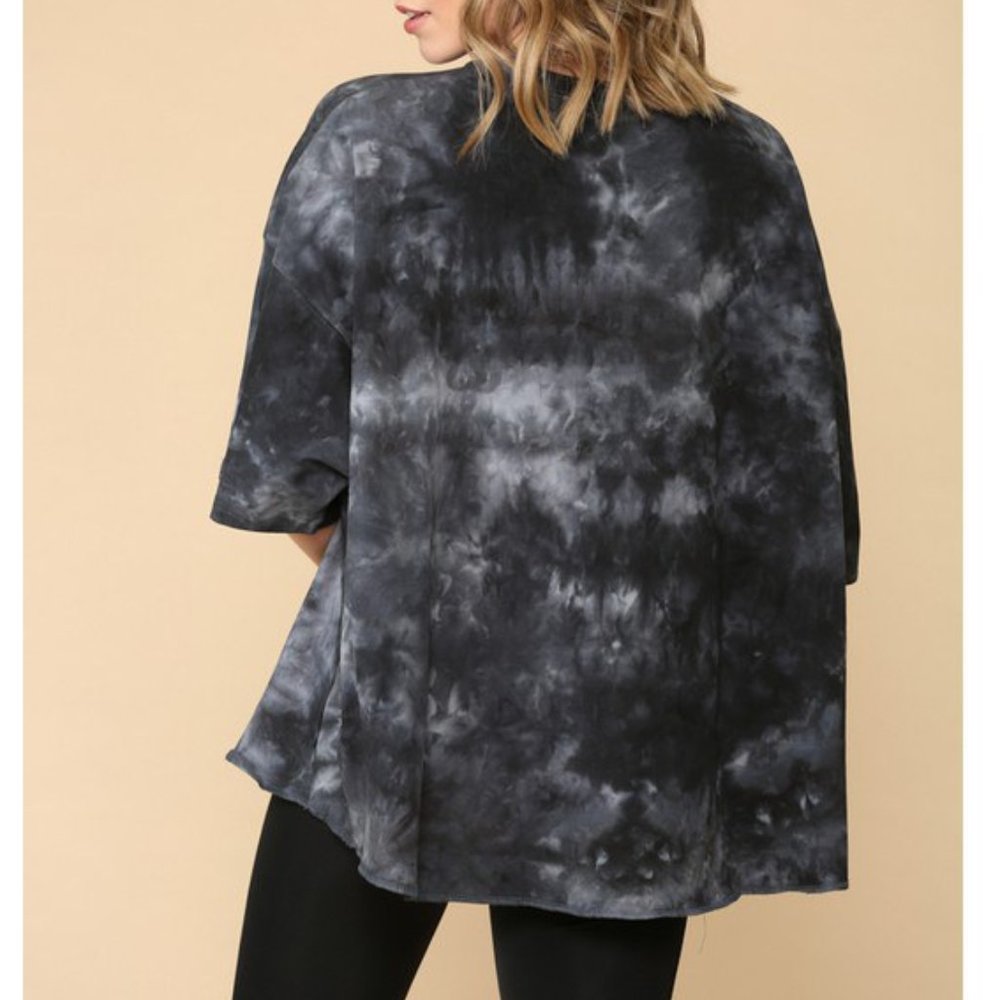 🎉Oversized Boxy Tie Dye Navy Top - Picture 2 of 4